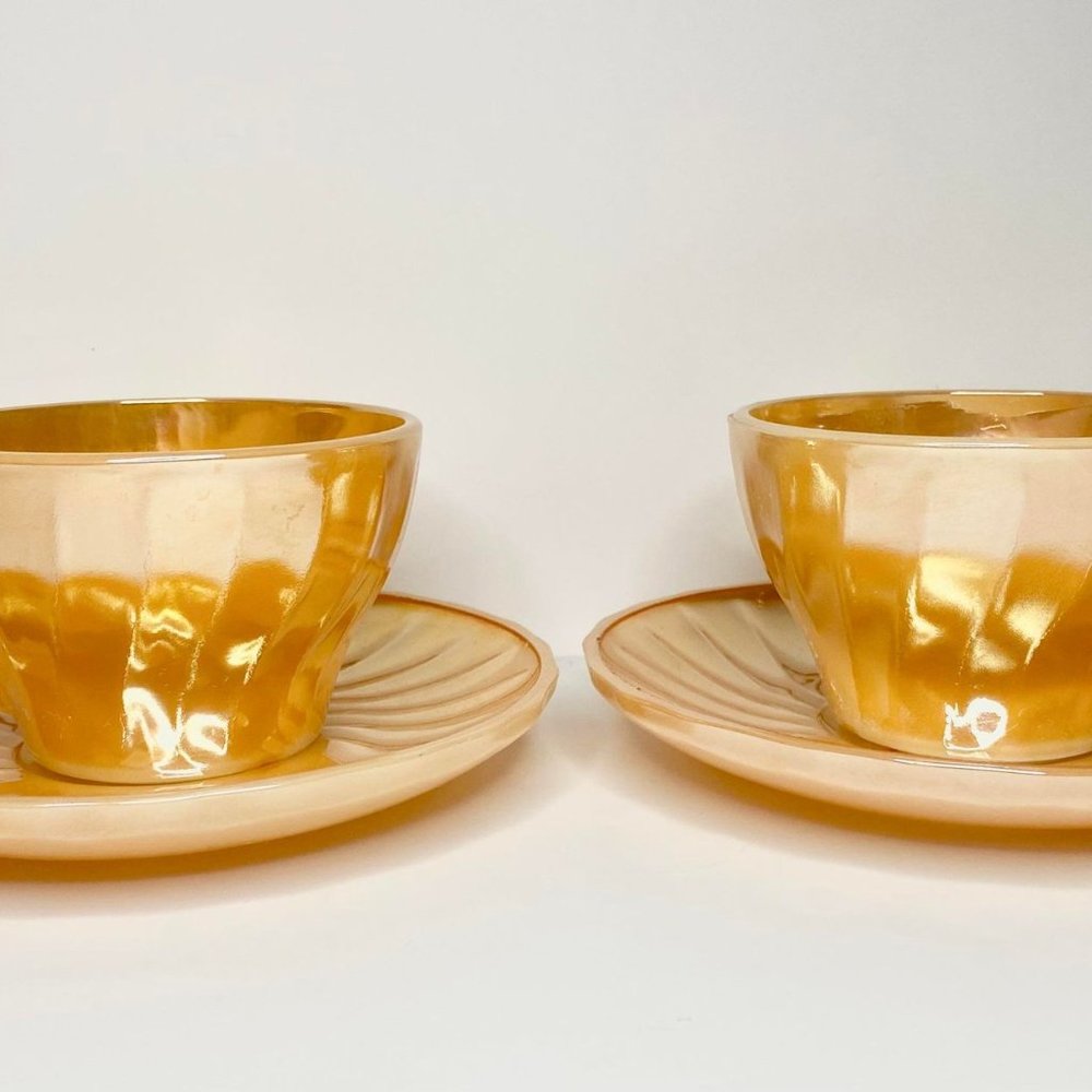 Vintage Anchor Hocking Fire King Orange/Tangerine Teacup and Saucer Set- 2 Pairs